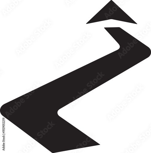 Curved arrow path from circle dot pointing right, directional line with arrowhead