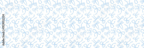 Cute isolated ribbon seamless pattern background, ditsy bow banner light blue