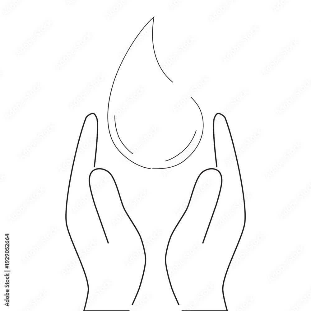 Obraz premium World Water Day Environmental Outline Icon with Hands Holding Water Drop