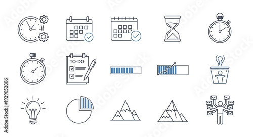 Collection of business and planning icons representing time management and strategy.