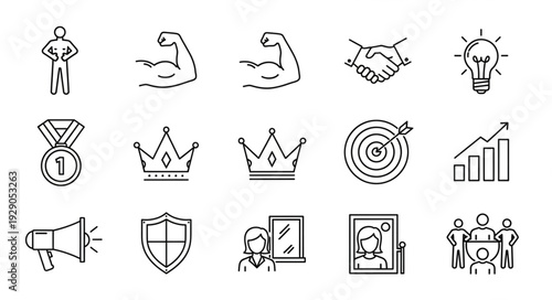 Collection of business and success related icons in a grid.