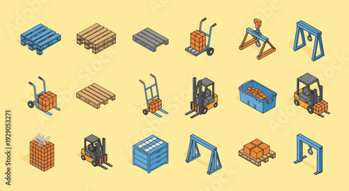 Warehouse Equipment Icons Set for Logistics Operations.