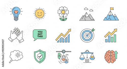 Collection of Business and Success Related Icons and Symbols.