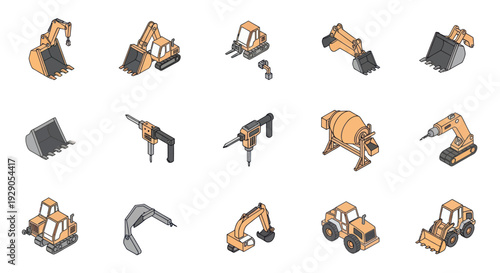 Excavator Parts and Machinery Components Isolated.