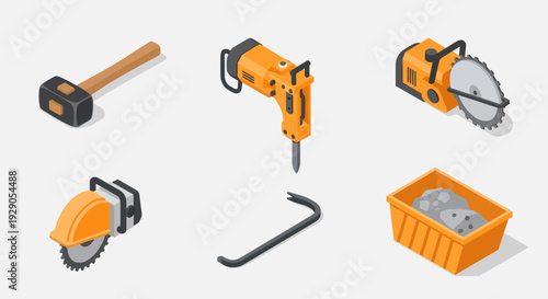 Construction Tools Equipment Set Orange Machines.
