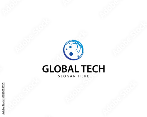 globe connection logo. molecule neuron network technology vector design concept