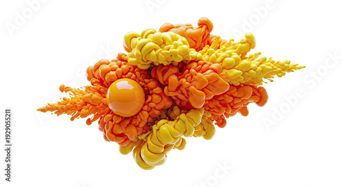 Orange and Yellow Ink Cloud Explosion with Sphere