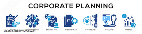 Glyphcolor - Corporate Planning web banner icon vector illustration concept