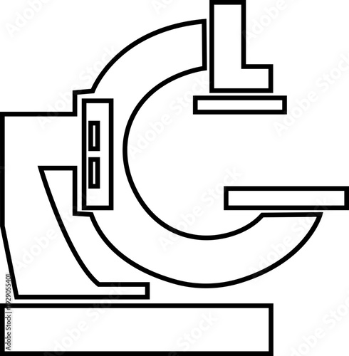 X ray machine medical equipment icon in black line style featuring radiology, scanner, imaging, diagnostic, hospital technology and healthcare synonym elements for clinic design