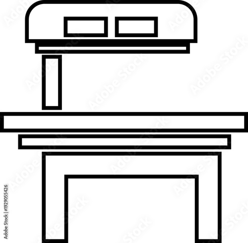 X ray machine medical equipment icon in black line style featuring radiology, scanner, imaging, diagnostic, hospital technology and healthcare synonym elements for clinic design