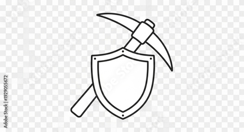 Pickaxe and Shield Illustration Depicting Protection and Mining Concept.