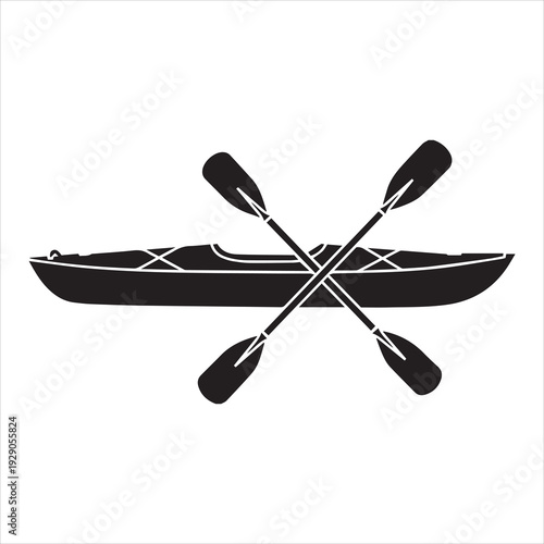Black silhouette of a kayak and two paddles crossed over it
