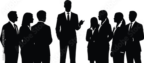 Silhouettes of business professionals in a meeting or presentation