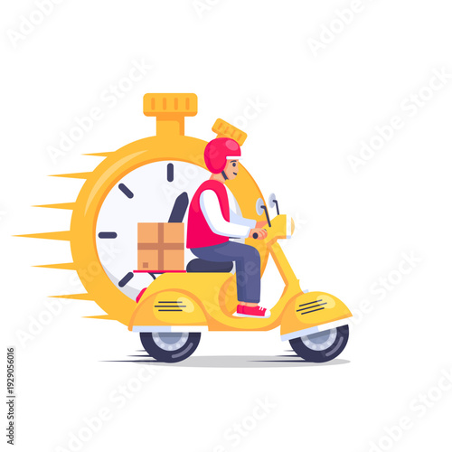 Fast Delivery Service Concept with Courier and Stopwatch Illustration