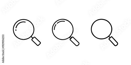 Simple line art magnifying glass icons representing search investigation research and analysis in clean minimalist design for documents