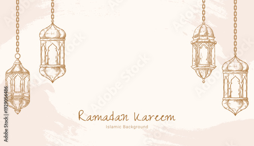 Islamic ramadan lantern hand drawn background. Arabic lantern background. Hand drawn sketch of ramadan lantern background.