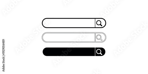 Three search bar designs with magnifying glass icons, representing website search functions and query input fields