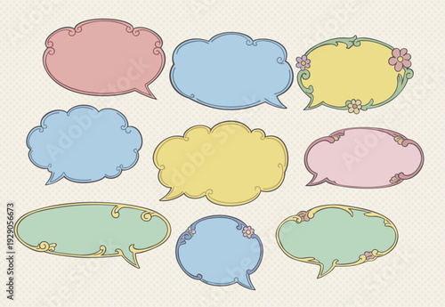 Vector collection of various elegant speech bubbles in soft pastel color palette