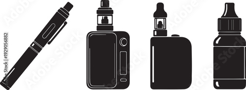 Black silhouette of an electronic cigarette (vape) with a lightning bolt and smoke.