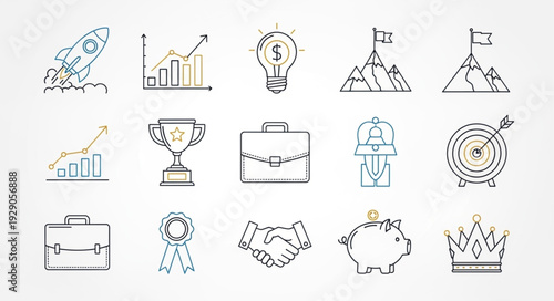 Collection of business and finance icons in a doodle style.