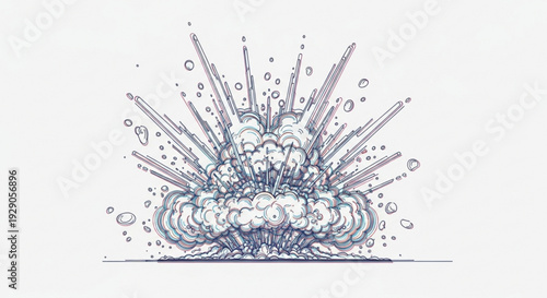 Dynamic explosion illustration with bursting cloud and water splashes on white background