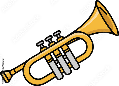 Golden trumpet musical instrument isolated vector illustration flat design