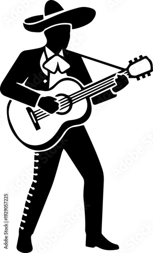 Mariachi guitarist playing acoustic guitar vector illustration flat design