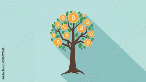 Vector Illustration Bitcoin Tree. Bitcoin Investment. Bitcoin Yields
