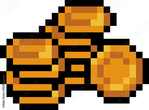 Pixel art gold coins stack icon in retro 8 bit style. Classic RPG currency resource shiny coin pile. Arcade video game asset for UI, inventory and fantasy mobile game app use.