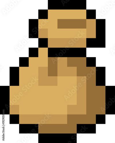 Pixel art gold money bag icon in retro 8 bit style. RPG currency resource sack for treasure, rewards and economy systems. Arcade game asset isolated for UI and fantasy mobile and video game design