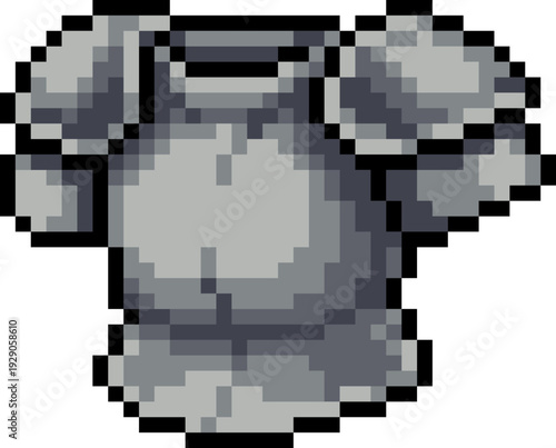 Pixel art plate armor icon in retro 8 bit style. Fantasy video game heavy armor item with steel pauldrons and chestplate design. RPG defense asset for UI, inventory systems and medieval video game use