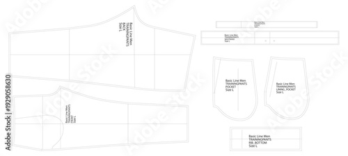 Men Training Pants Sewing Pattern Template Technical Drawing