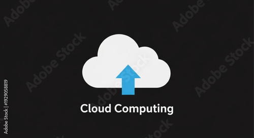 Cloud Computing Concept Depicted with a White Cloud and Blue Arrow.