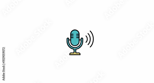 Voice assistant microphone icon. Minimalist flat design audio and sound wave symbol. AI technology vector isolated on white background