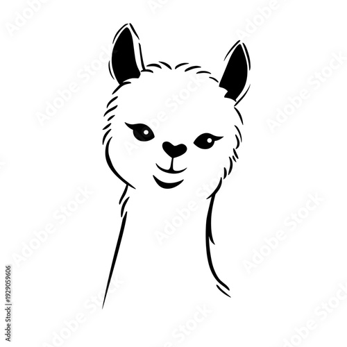 alpaca. alpaca simple black and white line art vector logo