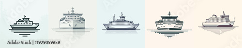 Passenger ship line art icon. Vektor, icon, set icon, minimalist, flat, illustration