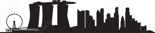 Singapore Skyline Silhouette Vector Illustration with Marina Bay Sands and Merlion