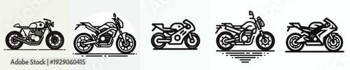 Motorcycle line art icon. Vector, flat, illustration, minimalist, icon, icon set