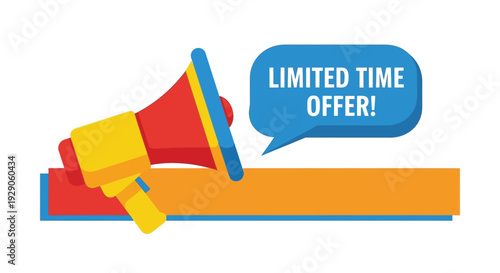 A colorful illustration of a megaphone with a limited time offer announcement