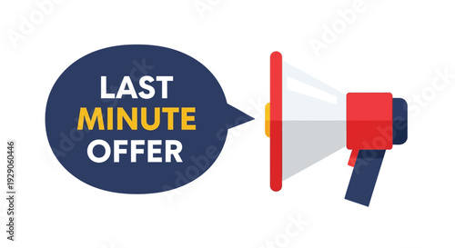 Last minute offer announcement with a megaphone graphic in a flat design style