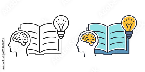 Knowledge or education icon in flat style. School study vector illustration on isolated background. Reading book for inspiration sign business concept.