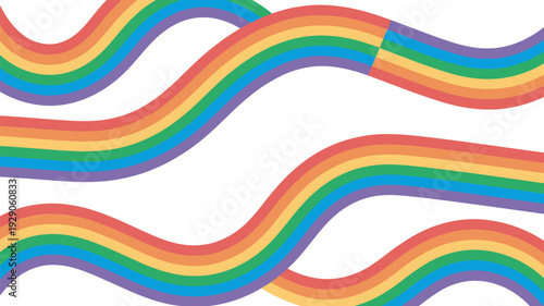 A colorful illustration of wavy rainbow lines on a white background