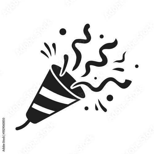 Exploding popper silhouette icon in flat style. Party poppers vector illustration on isolated background. Firecracker and serpentine sign business concept.