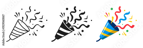 Exploding popper icon set collection in flat style. Party poppers vector illustration on isolated background. Firecracker and serpentine sign business concept.