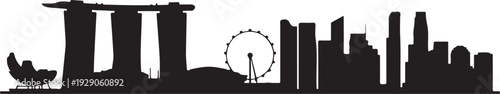 Singapore Skyline Silhouette Vector Illustration with Marina Bay Sands and Merlion