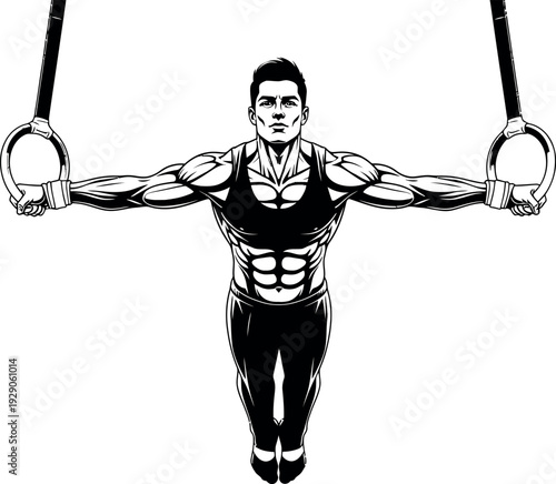 Muscular man doing pull ups in silhouette
