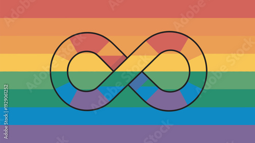 A vibrant rainbow flag with an infinity symbol representing diversity and inclusivity