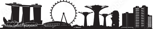 Singapore Skyline Silhouette Vector Illustration with Marina Bay Sands and Merlion