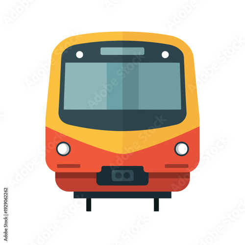 Front view of a modern, sleek, and vibrant public transit train, ideal for transportation and travel themes