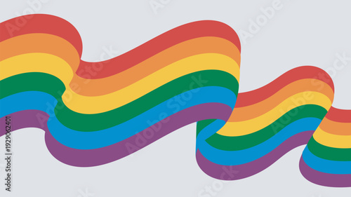 A vibrant rainbow flag waving in a peaceful atmosphere with colorful stripes and a light background